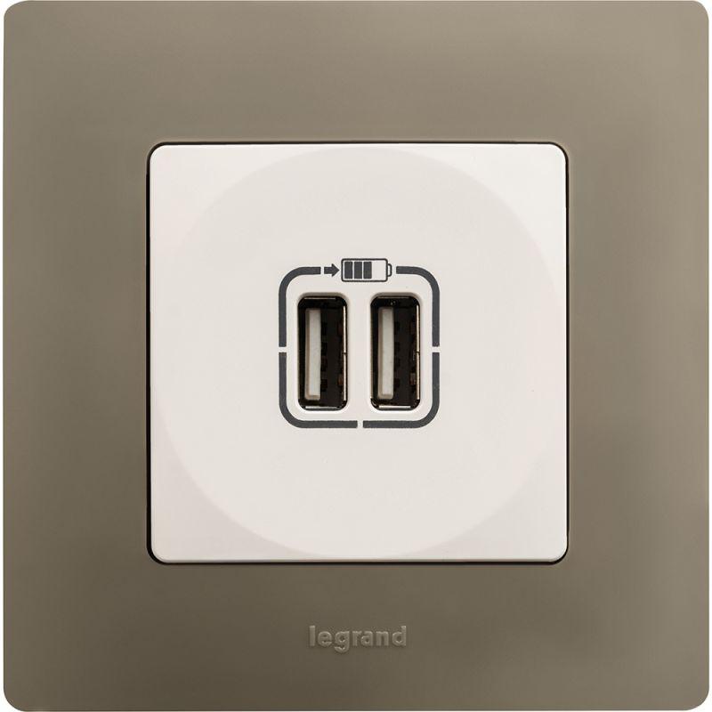 Розетка USB 2-м СП 2мод. Etika 240В/5В 2400мА механизм бел. IEK 672294