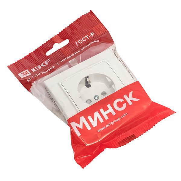 Розетка 1-м СП Минск 16А IP20 с заземл. защ. шторки бел. Basic EKF ERR16-028-100