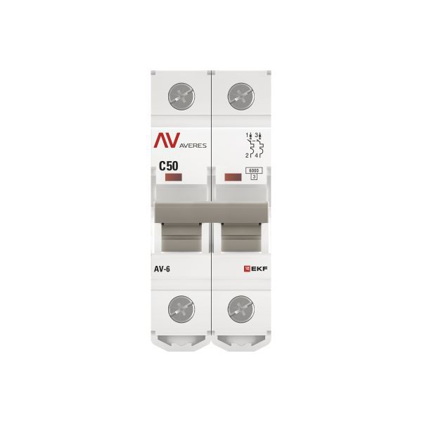 Выключатель автоматический модульный 2п C 50А 6кА AV-6 AVERES EKF mcb6-2-50C-av
