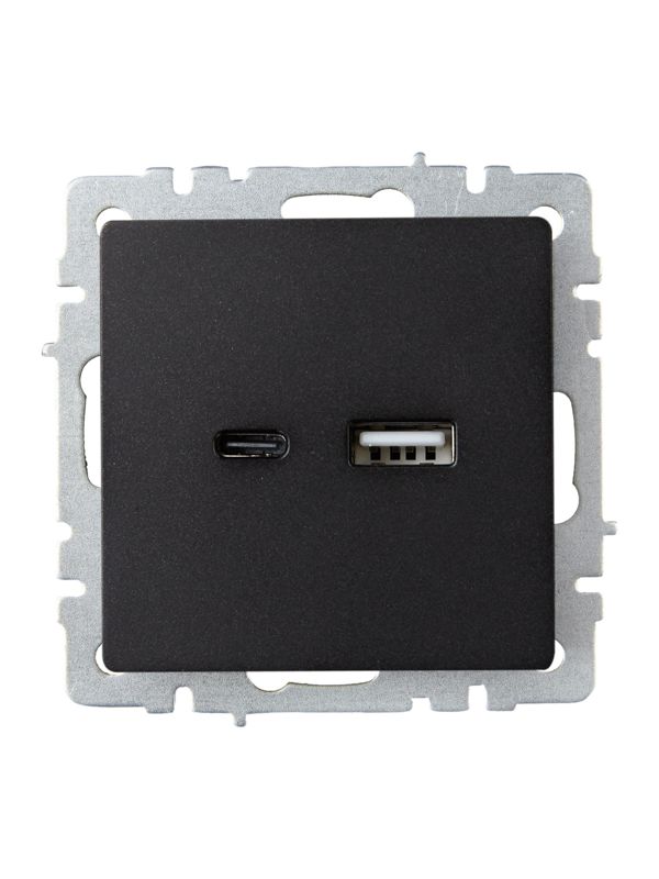 Розетка BRITE USB A+C 18Вт РЮ11-1-БрЧ механизм черн. IEK BR-U22-018-K02