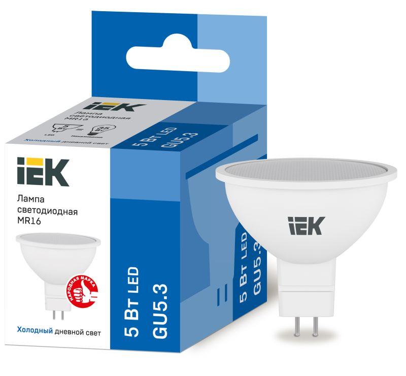 Лампа светодиодная MR16 софит 5Вт 230В 6500К GU5.3 IEK LLE-MR16-5-230-65-GU5