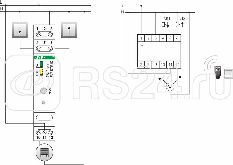 Система модульная FW-STR1D (реле управления ролетами; локал. и удален. управление; до 8 радио передатчиков; 1 модуль; монтаж на DIN-рейку) F&F EA14.002.009