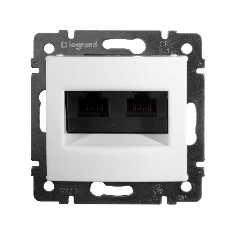 Розетка компьютерная 2-м СП Valena RJ45 кат.5E UTP на захватах механизм бел. IEK 774231