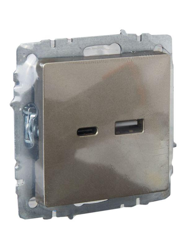 Розетка BRITE USB A+C 18Вт РЮ11-1-БрШ механизм шампань IEK BR-U22-018-K37
