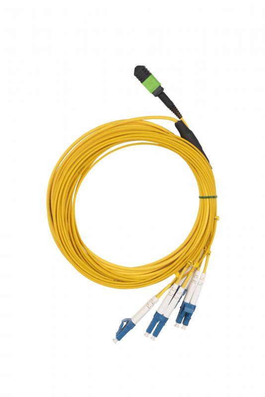 Сборка транковая TC-MC3-9-MPOF8/AX-4xDLC/UX-IN-1/5M-LSZH-YL fan out 1хMPO (мама)- 4хLC (duplex) 8 волокон SM 9/125 (OS2) LSZH без комплекта для протяжки 5м длина фуркации 1м Hyperline 414091