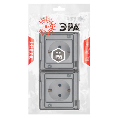 Розетка Эксперт 11-2503-01 2х2P+E гориз. IP55 16А-250В ОУ бел. Эра Б0063264