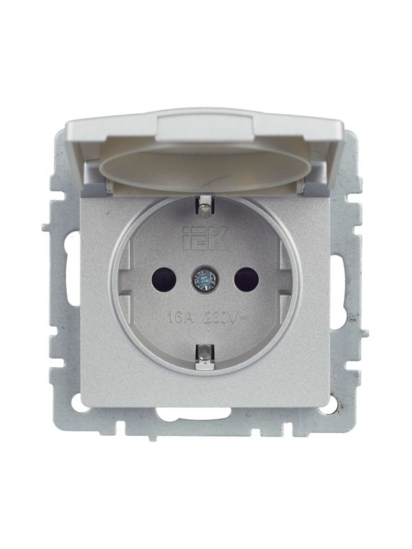 Розетка BRITE РСбш10-3-44-БрА 16А IP44 с заземл. защ. шторки с крышкой механизм алюм. IEK BR-R16-16-44-K47