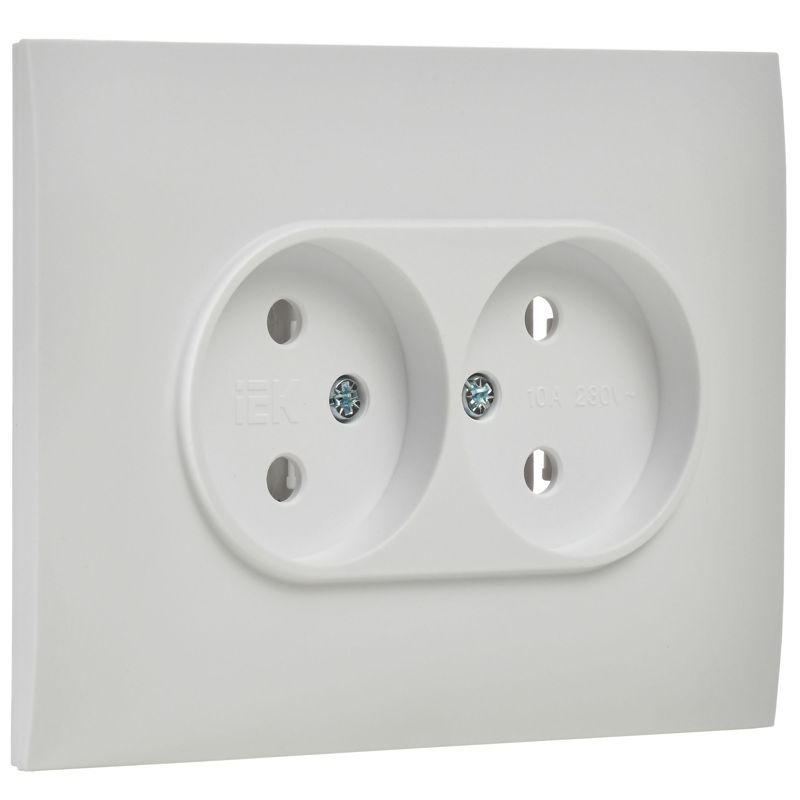 Розетка 2-м SKANDY 10А без заземл. без защ. шторок в сборе SK-R10W арктич. бел. IEK SK-R20-10-K01-F