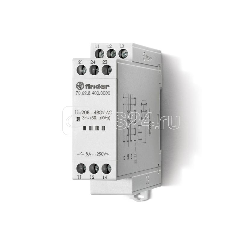 Реле контрольное для 3ф сетей обрыв/чередование фаз фиксир. регулировки выход 2CO 8А модульное 22.5мм IP20 спец. версия для Ж/Д-транспорта FINDER 706284000000T