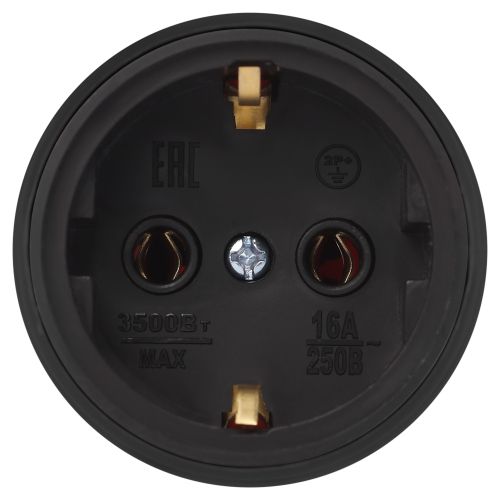 Розетка RX11-B-IP44 16А IP44 прямая с заземл. каучук черн. ЭРА Б0069325