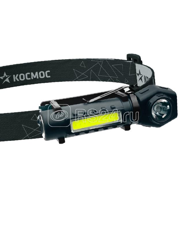 Фонарь аккумуляторный налобный 3Вт LED+3Вт COB LED с коллиматорной линзой Li-ion 18650 1200мА.ч корпус ABS-пластик USB-шнур type C магнит на корпусе зажим для крепления регулируемый эласт. ремешок КОСМОС KOC508Lit