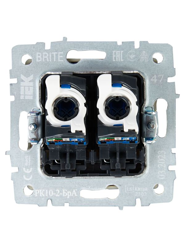 Розетка компьютерная двойн. СП RJ45 кат.5E BRITE РК10-2-БрА механизм алюм. IEK BR-K20-1-K47