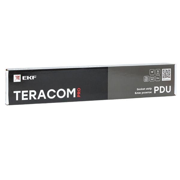 Блок PDU TERACOM PRO 19дюйм 1U 16А/250В 8 роз. Schuko с выключат. шнур 2м 3х1.5кв.мм вилка Schuko корпус алюм. черн. EKF TRP-HPD-LS-16A-8SH-2MSH