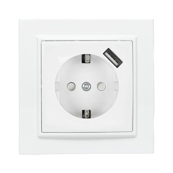 Розетка 1-м СП Минск 16А IP20 с заземл. защ. шторки с заряд. устройством USB 1А бел. EKF ERR16-028-100-USB