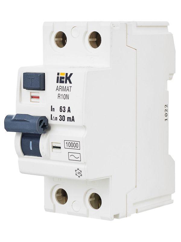 Выключатель дифференциального тока (УЗО) 2п 63А 30мА тип AC ВДТ R10N ARMAT IEK AR-R10N-2-063C030