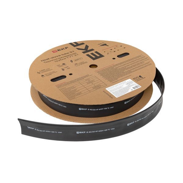 Трубка термоусадочная ТУТ нг 40/20 черн. (уп.50м) EKF tut-40-b