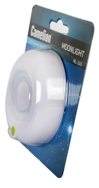 Светильник светодиодный NL-245 "Кнопка" 220В ночник с выкл. бел./син. Camelion 14265