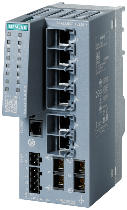 Коммутатор управляемый Scalance XC206-2 manageable layer 2 IE Switch 6х10/100Мбит/с RJ45 ports 2х100Мбит/с SC ports 1х console port diagnostic LED Redundant power supply temp. range -40-+70град.C Siemens 6GK52062BD002AC2