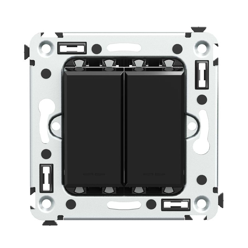 Выключатель 2-кл. 2мод. СП Avanti "Черный квадрат" 16А IP20 черн. DKC 4402104