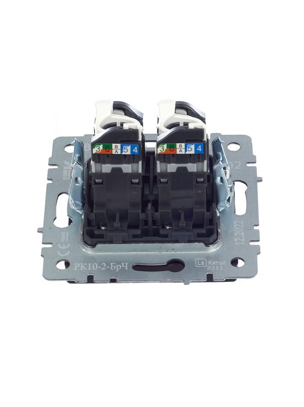 Розетка компьютерная двойн. СП RJ45 кат.5E BRITE РК10-2-БрЧ механизм черн. IEK BR-K20-1-K02