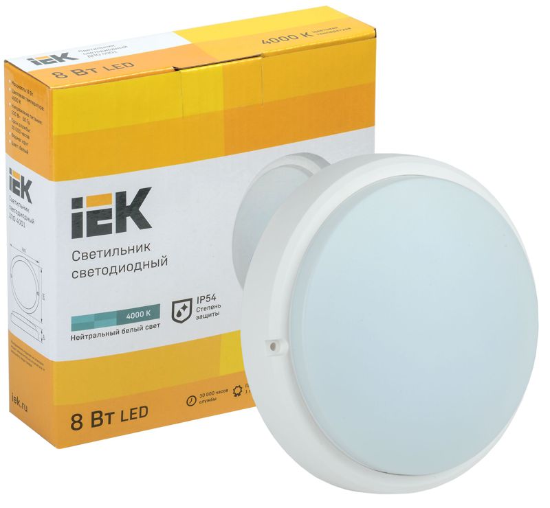 Светильник светодиодный ДПО 4001 8Вт 4000К IP54 круг бел. IEK LDPO0-4001-8-4000-K01