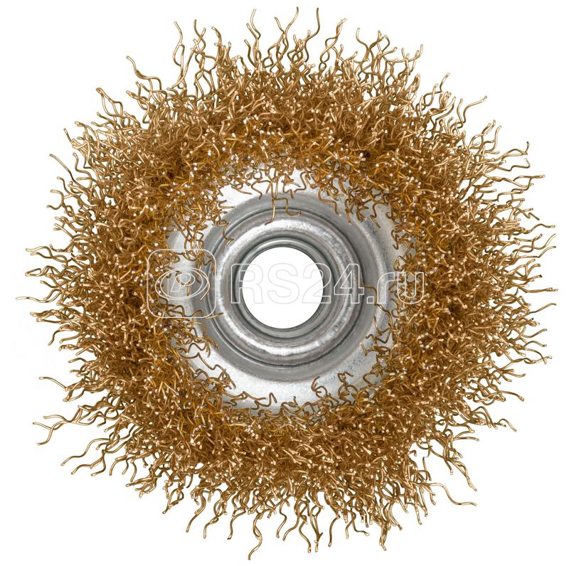 Корщетка-чашка гайка М14 стальная латунированная волнистая проволока 65мм FIT 39265