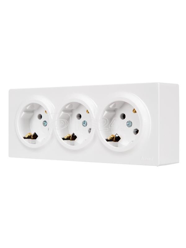 Розетка 3-мест. с заземл. LETO закрытый корпус ПБТ бел. LEZARD 752-0200-127BUP