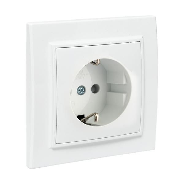 Розетка 1-м СП Минск 16А IP20 с заземл. защ. шторки бел. Basic EKF ERR16-028-100