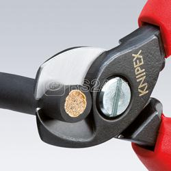 Кабелерез рез: кабель d 15мм (50кв.мм AWG 1/0) L165мм двухкомпонентн. рукоятки крепление для страховки черн. Knipex KN-9512165T