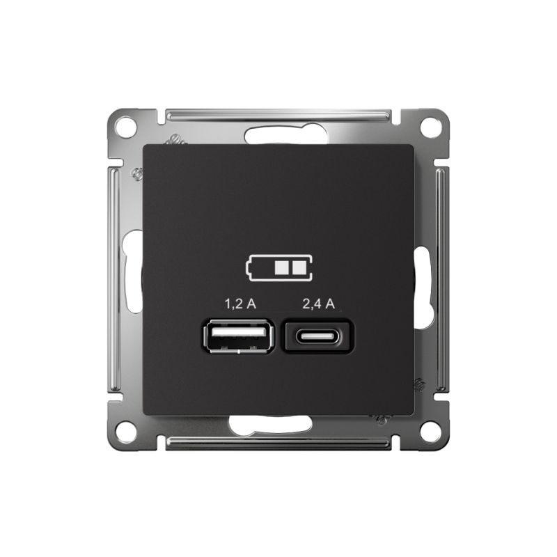 Розетка USB AtlasDesign тип A+C 5В/2.4А 2х5В/1.2А механизм карбон SE ATN001039