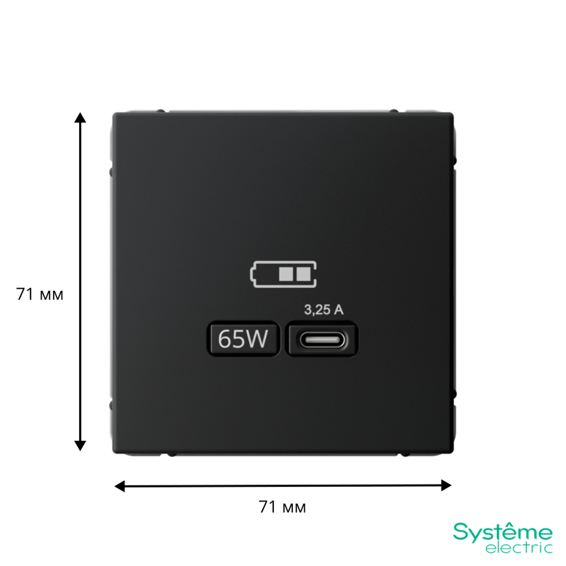Розетка USB ArtGallery тип C 65Вт QC PD высокоскор. ЗУ механизм карбон SE GAL001027
