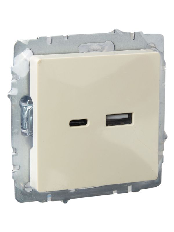 Розетка BRITE USB A+C 18Вт РЮ11-1-БрКр механизм беж. IEK BR-U22-018-K10
