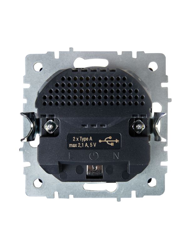 Розетка BRITE РЮш10-1-БрЧ 16А с USB A+A 2.1А с заземл. защ. шторки механизм черн. IEK BR-R14-16-U21-D21-K02