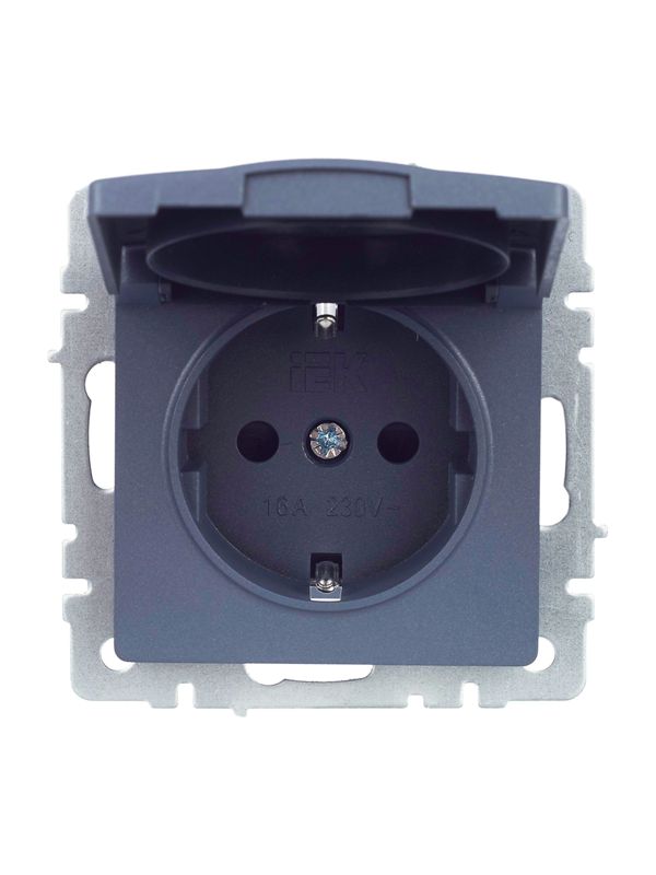 Розетка BRITE РСбш10-3-БрМ 16А IP20 с заземл. защ. шторки с крышкой механизм маренго IEK BR-R16-16-K35