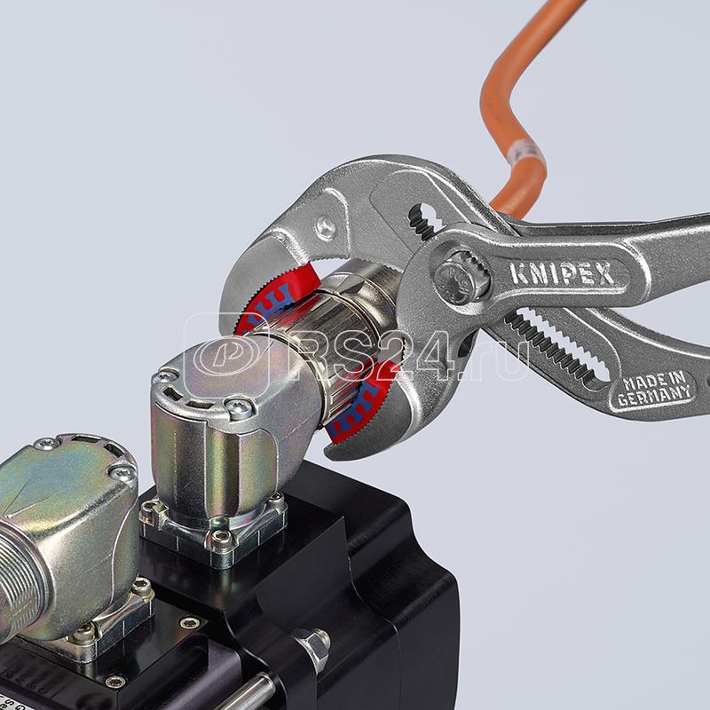 Клещи переставные трубные захватные d 10-75мм для сифонов масляных фильтров L-250мм пластиковые насадки на губках Knipex KN-8113250