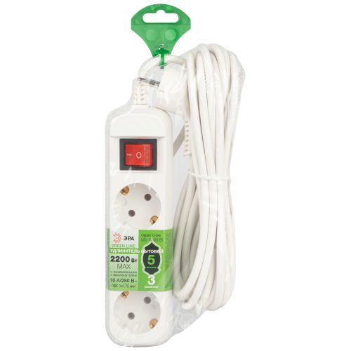 Удлинитель 3х5м с заземл. с выкл. ПВС 3х0.75 UDL-10-350-ES Greenline Эра Б0065080