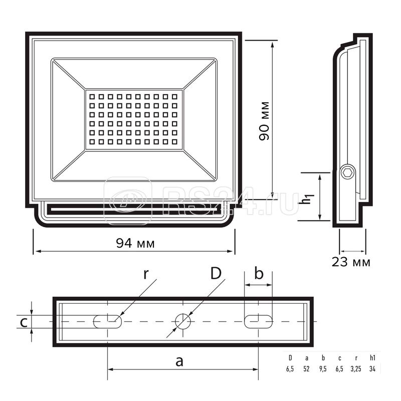 Прожектор светодиодный СДО-20 20Вт 6500К IP65 230В BL ДО прозр. закален. стекло ФАZА 5047266
