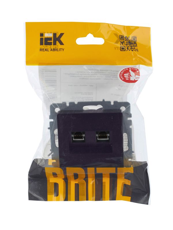 Розетка компьютерная двойн. СП RJ45 кат.5E BRITE РК10-2-БрЧ механизм черн. IEK BR-K20-1-K02