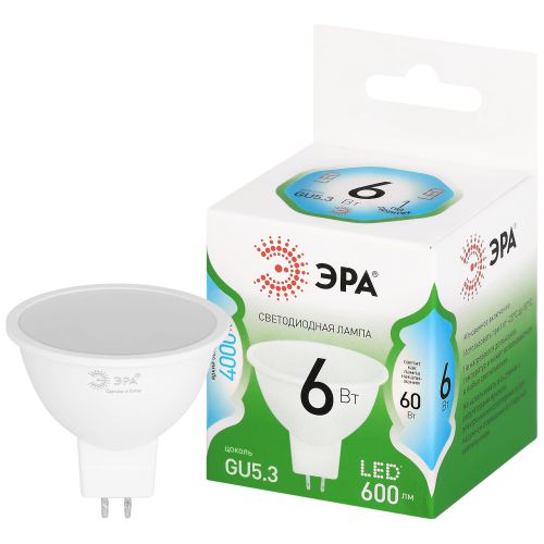 Лампа светодиодная GREEN LINE MR16-6W-840-GU5.3 GL 6Вт софит 4000К яркий свет бел. GU5.3 Эра Б0067078