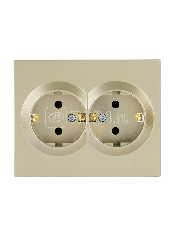 Розетка 2-м СП VESNA с заземл. со шторками ПБТ титан LEZARD 742-3700-178B