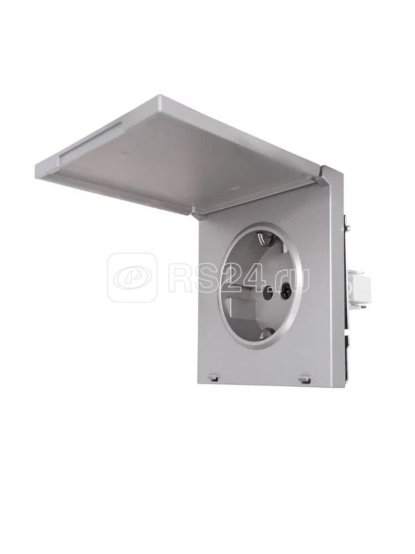 Розетка 1-мест. с/з с крышкой ПБТ СП ZIMA IP20 16А безвинт. зажим сер. матов. LEZARD 704-7488-123BQC