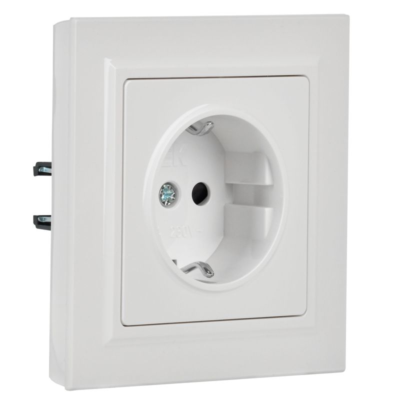 Розетка BRITE РСР14-1-0-БрБ 16А в сборе с заземл. защ. шторки бел. IEK BR-R14-16-K01-F