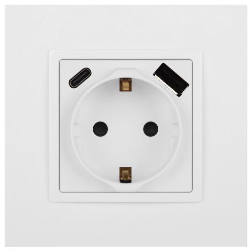 Розетка Elegance 14-4108-01М 16A 250В 2P+E защ. шторки с USB type-A+C 3А 5В матов. бел. Эра Б0067710