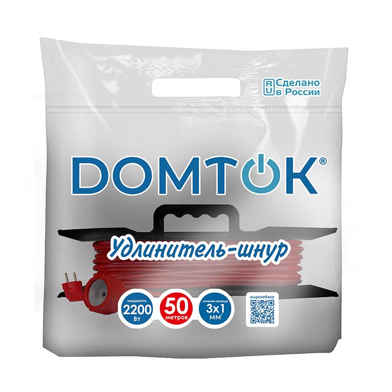 Удлинитель-шнур на рамке 1х50м с заземл. 10А IP20 2.2кВт ПВС 3х1 DOMTOK 2482