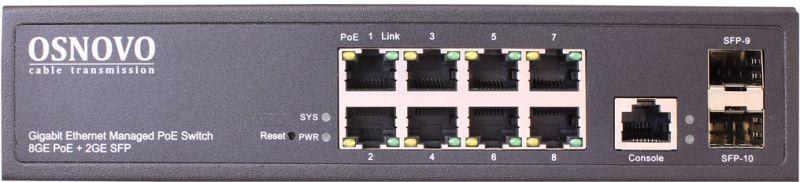 Коммутатор гигабитный L2 PoE на 10 портов 8 х10/100/1000 Base-T PoE 2хSFP 1000 Base-T PoE на порт до 30Вт суммарно до 150Вт SW-80802/L(150W) OSNOVO 1000641205