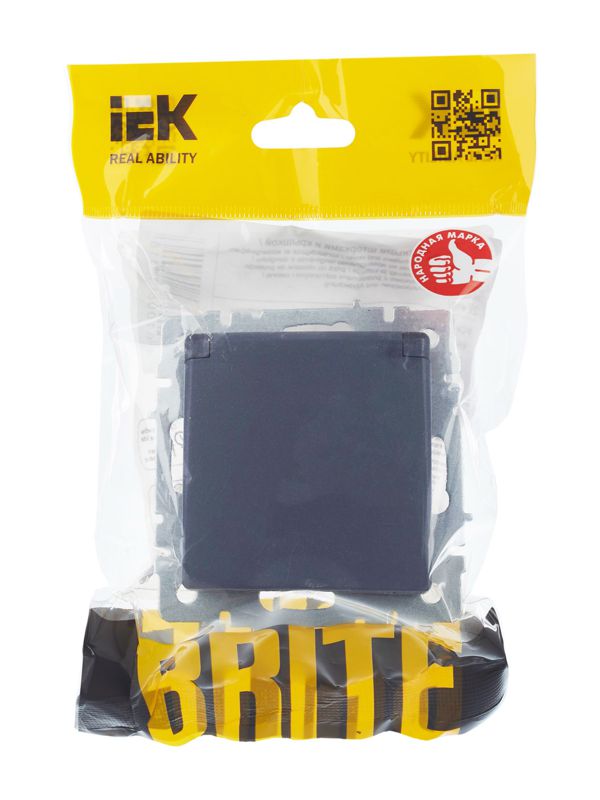 Розетка BRITE РСбш10-3-БрМ 16А IP20 с заземл. защ. шторки с крышкой механизм маренго IEK BR-R16-16-K35