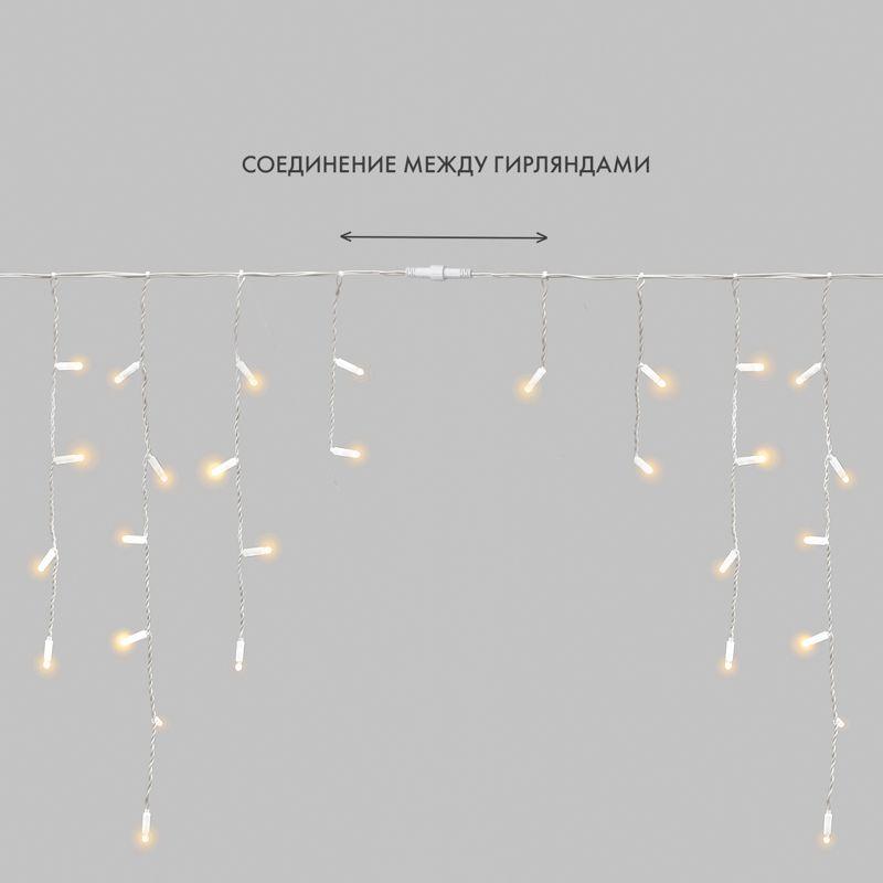 Гирлянда светодиодная "Айсикл" (бахрома) 4.8х0.6м 152LED тепл. бел. 15Вт 230В IP65 постоян. свечение провод ПВХ бел. (нужен шнур питания 303-500-1) Neon-Night 255-138-6
