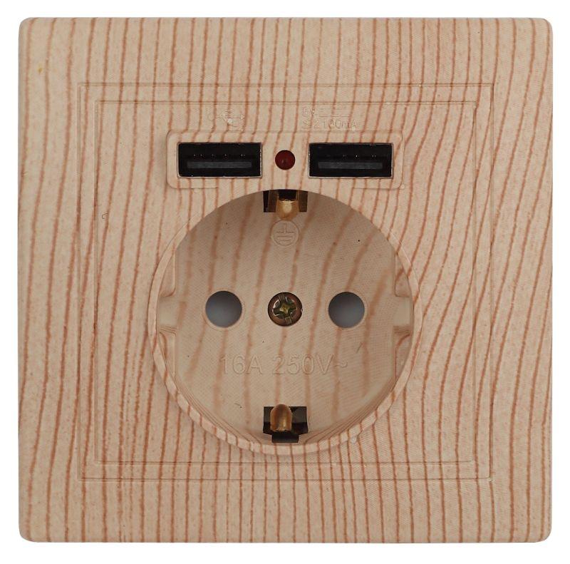 Розетка+USB СП IP20 Plano сосна 1-410-11 Intro Б0043252