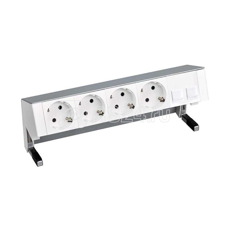 Блок розеточный настольный Simon 400 4х2P+E адаптер для 2хRJ45 моноблок алюм. Simon 42504020-133