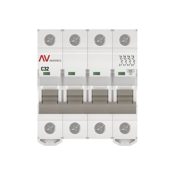 Выключатель автоматический модульный 4п C 32А 6кА AV-6 AVERES EKF mcb6-4-32C-av
